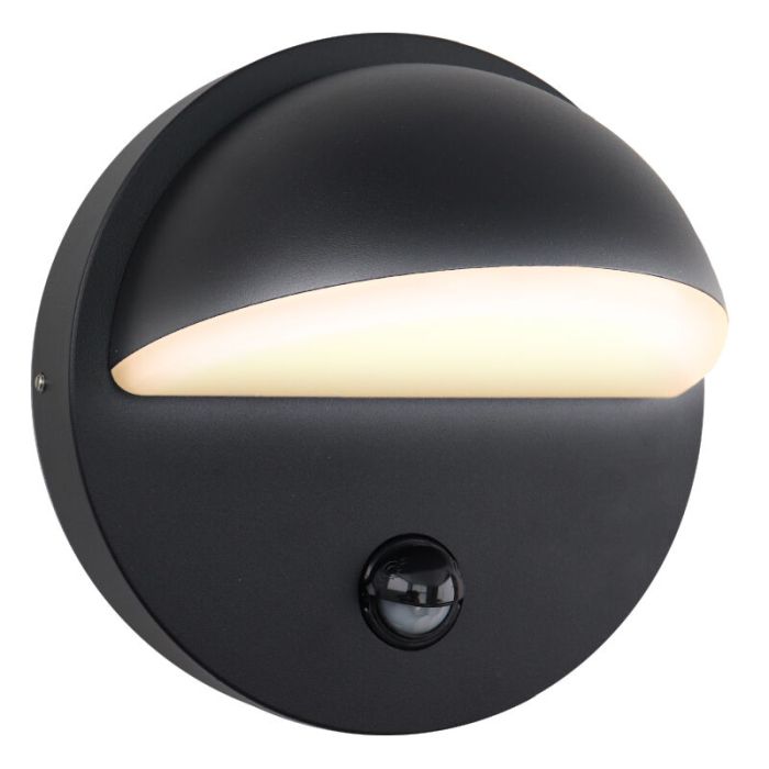 Modern utomhus vägglampa med rörelsesensor svart, Shelby, 7W, 3000K LED, IP44
