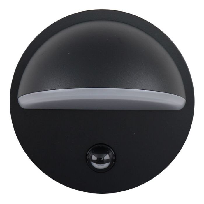 Modern utomhus vägglampa med rörelsesensor svart, Shelby, 7W, 3000K LED, IP44