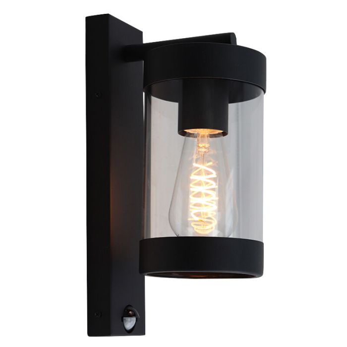 Modern utomhus vägglampa med rörelsesensor svart, Musa, IP44