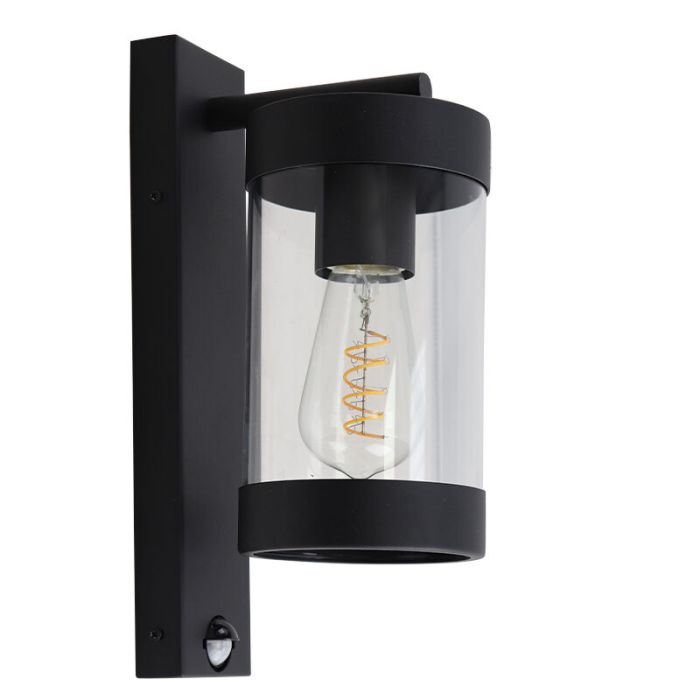 Modern utomhus vägglampa med rörelsesensor svart, Musa, IP44