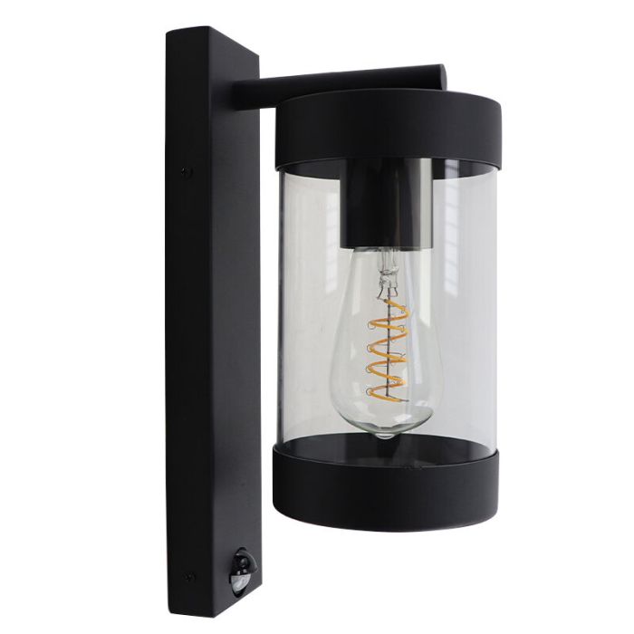 Modern utomhus vägglampa med rörelsesensor svart, Musa, IP44