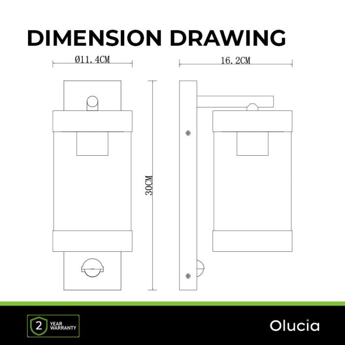 Modern utomhus vägglampa med rörelsesensor svart, Musa, IP44