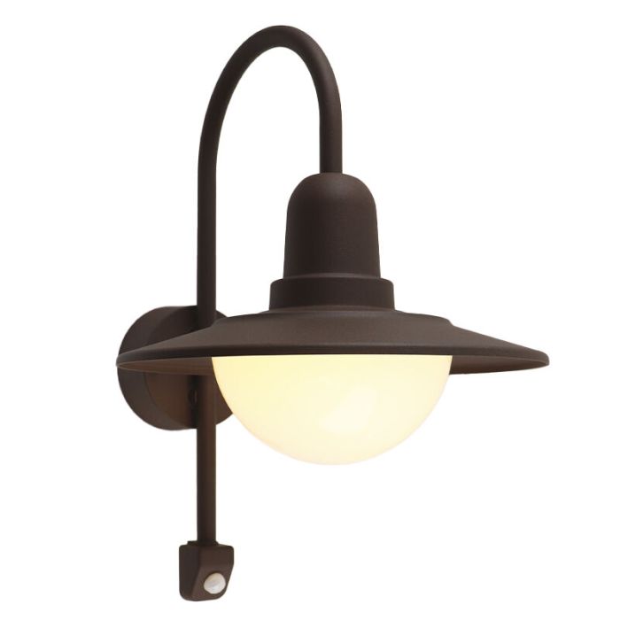 Klassisk utomhus vägglampa med rörelsesensor rostfärgad, Rolin, IP54