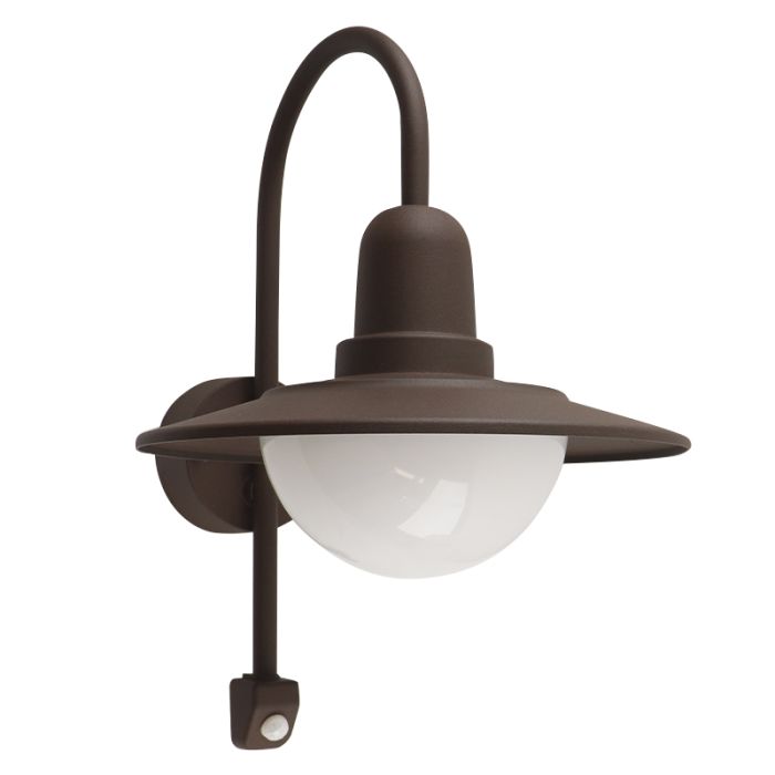 Klassisk utomhus vägglampa med rörelsesensor rostfärgad, Rolin, IP54