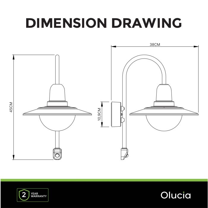 Klassisk utomhus vägglampa med rörelsesensor rostfärgad, Rolin, IP54
