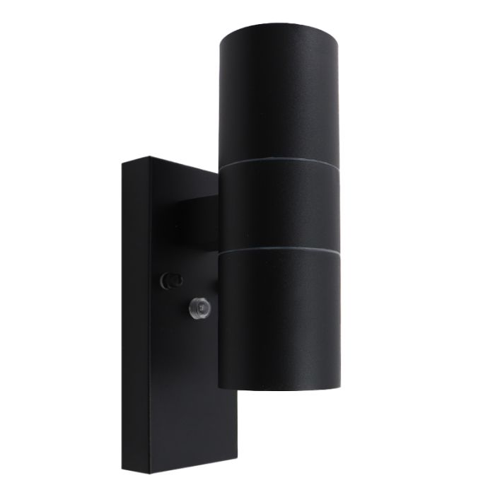 Modern utomhus vägglampa med skymningssensor svart, Pedro, IP44