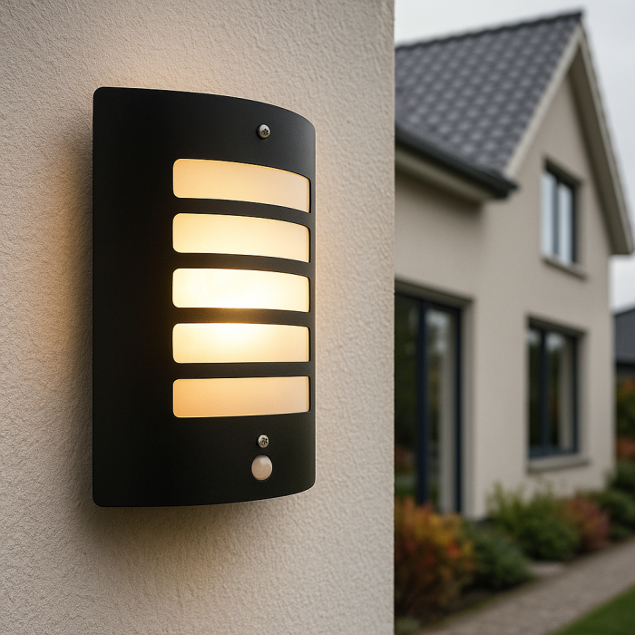 Modern utomhus vägglampa med rörelsesensor svart, Manuel, IP44