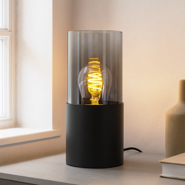Modern bordslampa svart, Huy, med brytare