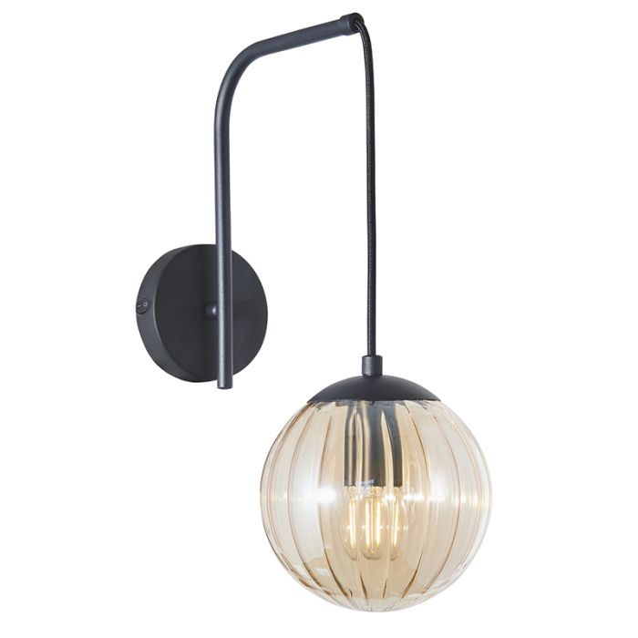 Retro vägglampa bärnstensfärgad, Rifka, med brytare