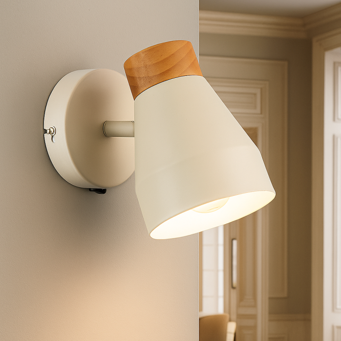 Rustik vägglampa beige, Freddie, med brytare