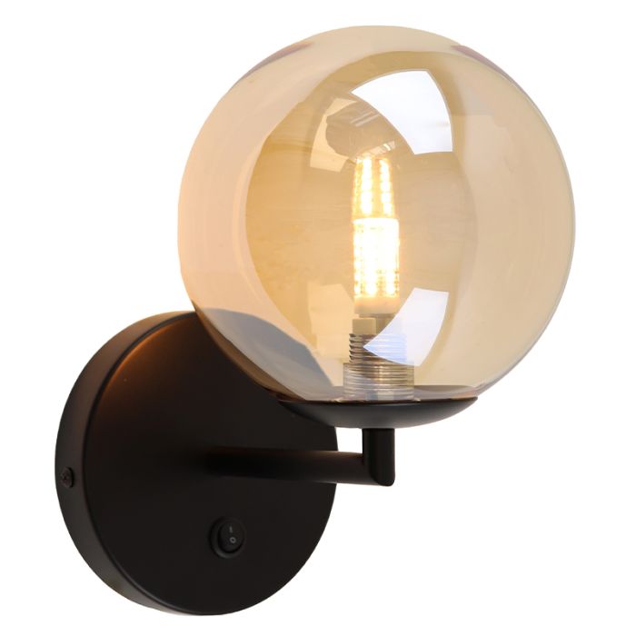 Design vägglampa bärnstensfärgad, Remo, med brytare