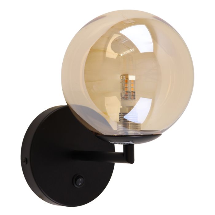 Design vägglampa bärnstensfärgad, Remo, med brytare