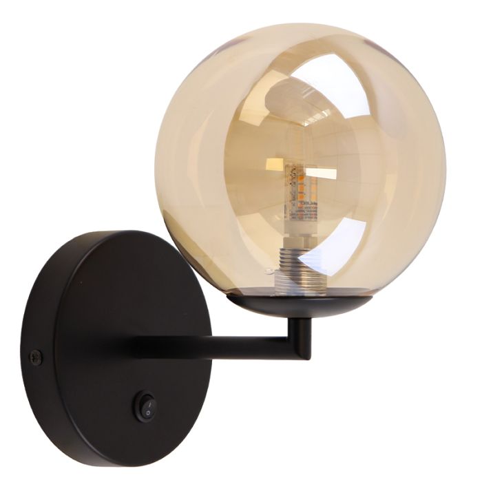 Design vägglampa bärnstensfärgad, Remo, med brytare