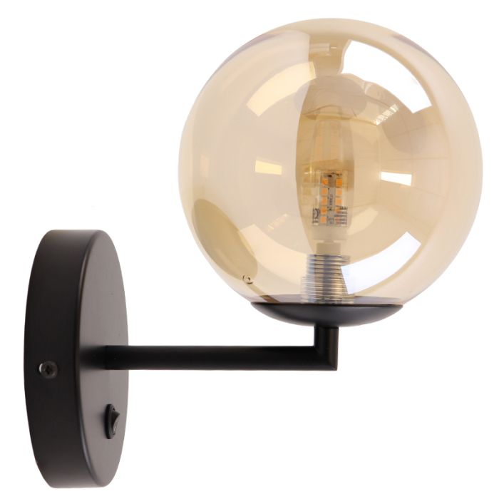 Design vägglampa bärnstensfärgad, Remo, med brytare