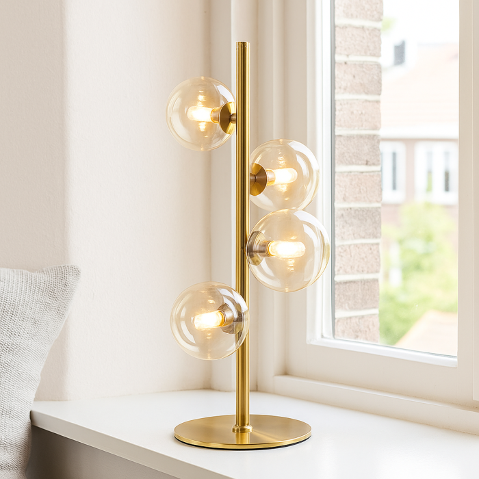 Design bordslampa transparent, Remo, med brytare