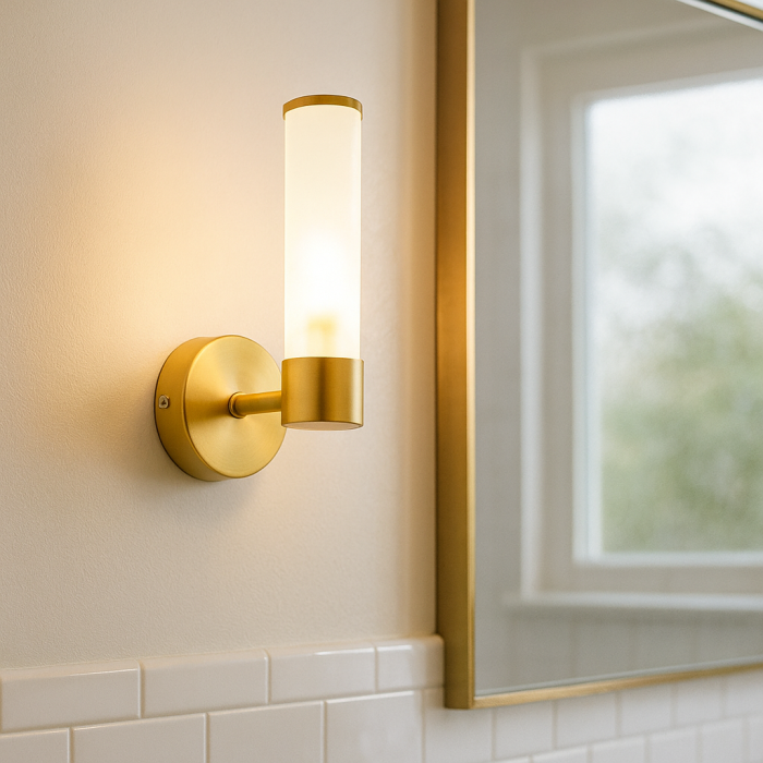 Modern badrumslampa vägg guld, Callum, IP44