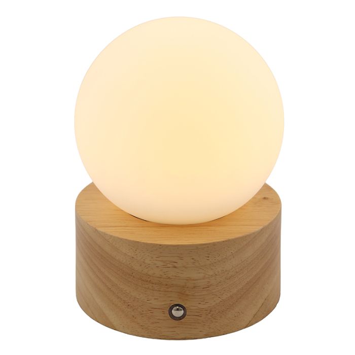 Bas bordslampa trä, Tiddo, 2W, dim to warm LED, med brytare