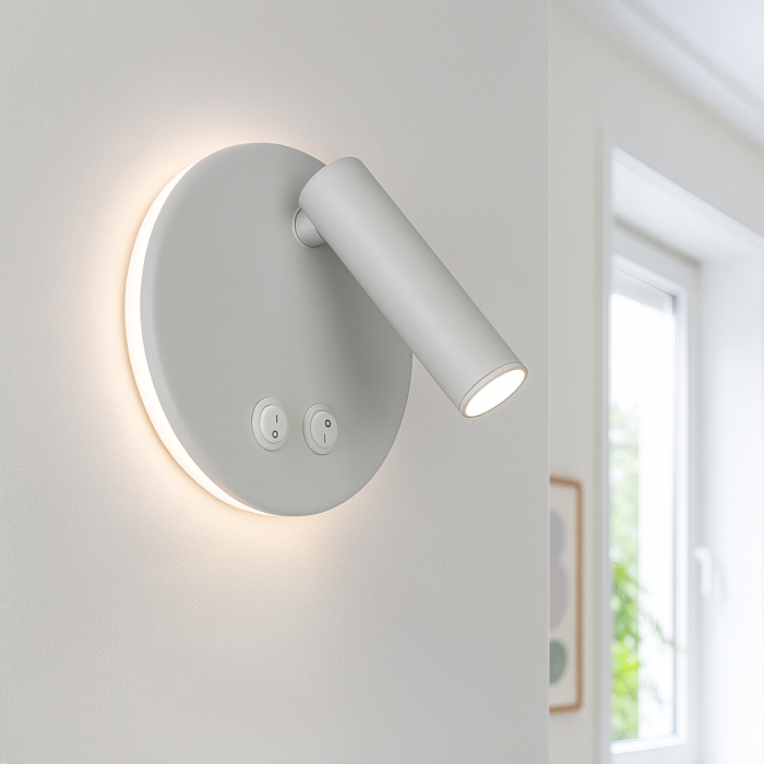 Modern vägglampa vit, Robbie, 10W, 4000K LED, med brytare