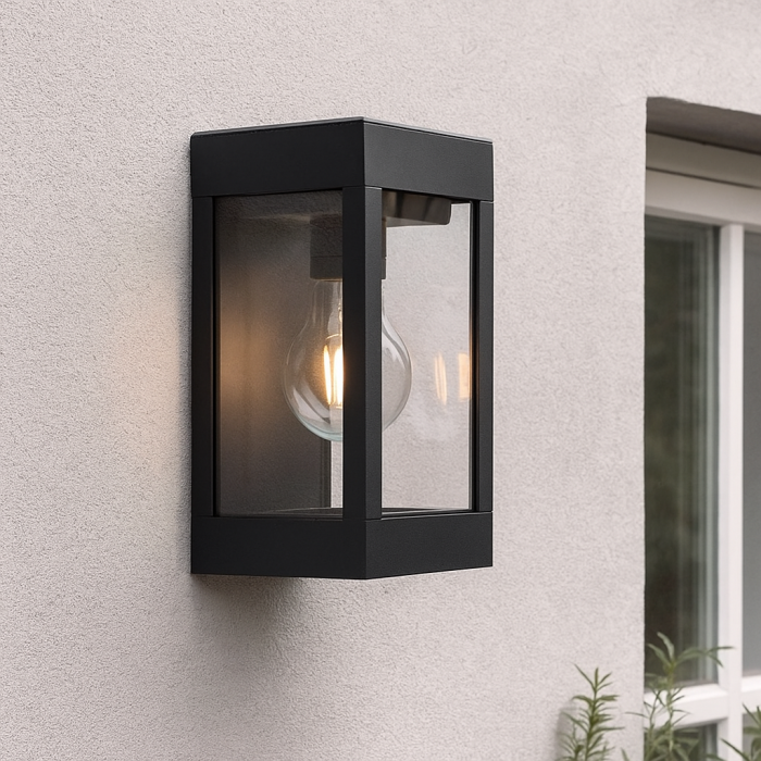 Svart utomhus vägglampa solcell plast, Henk, IP65