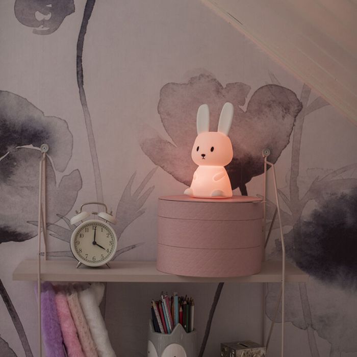 Plast nattlampa barn vit, Bunny, 0,5W, RGBW LED, med brytare