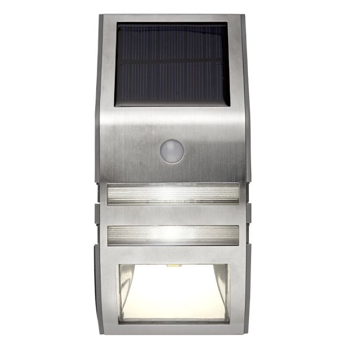 Aluminium utomhus vägglampa solcell silver, Alistair, 0,04W, 3000K LED, IP44