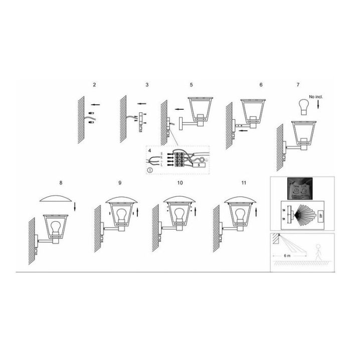 Modern utomhus vägglampa med rörelsesensor svart, Jedidjah, IP44
