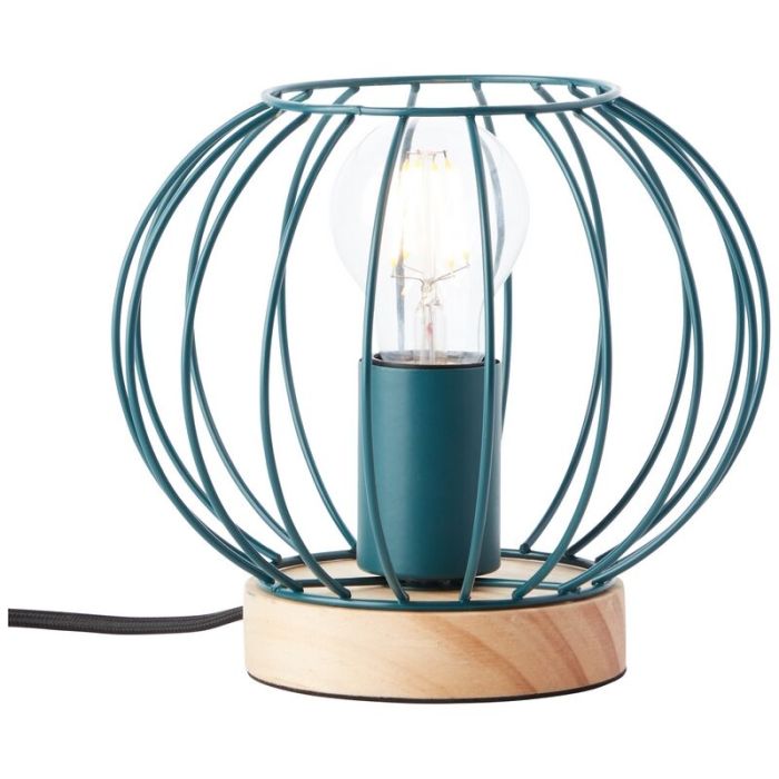 Trä bordslampa blå, Donato, med brytare