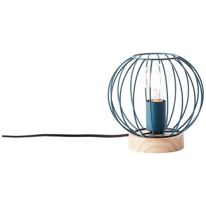 Trä bordslampa blå, Donato, med brytare