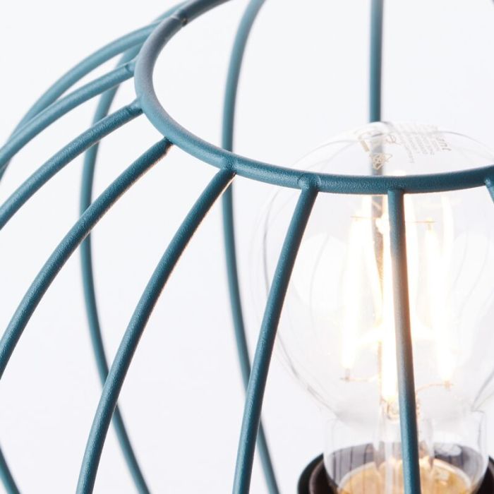 Trä bordslampa blå, Donato, med brytare