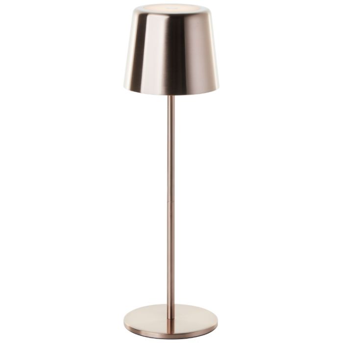 Modern uppladdningsbar utomhusbordslampa koppar, Skander, 4W, varm till kall vit justerbar LED, IP44, med beröringsdimmer