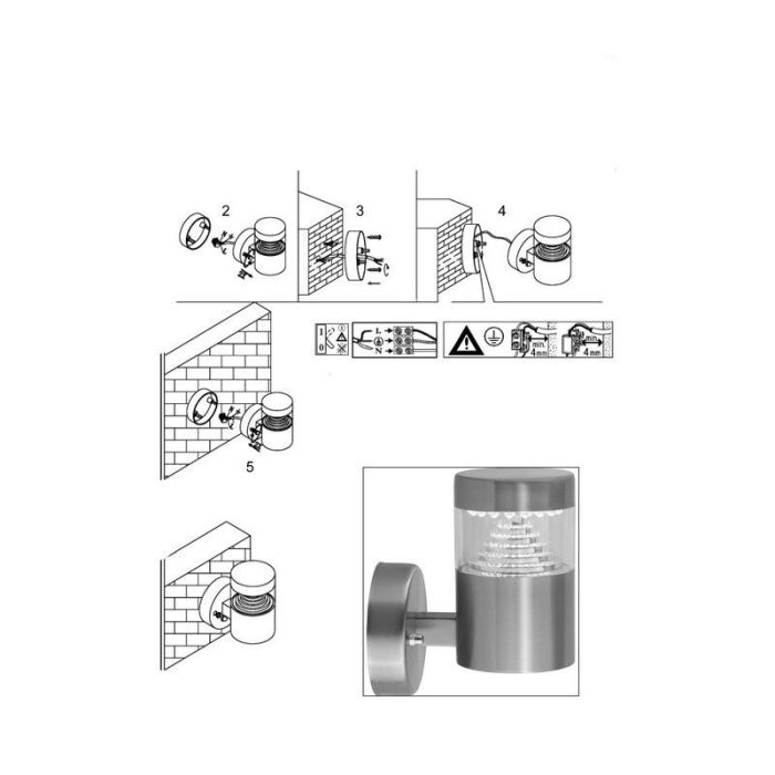 Plast utelampa krom, Samuel, 1W, 6500K LED, IP44