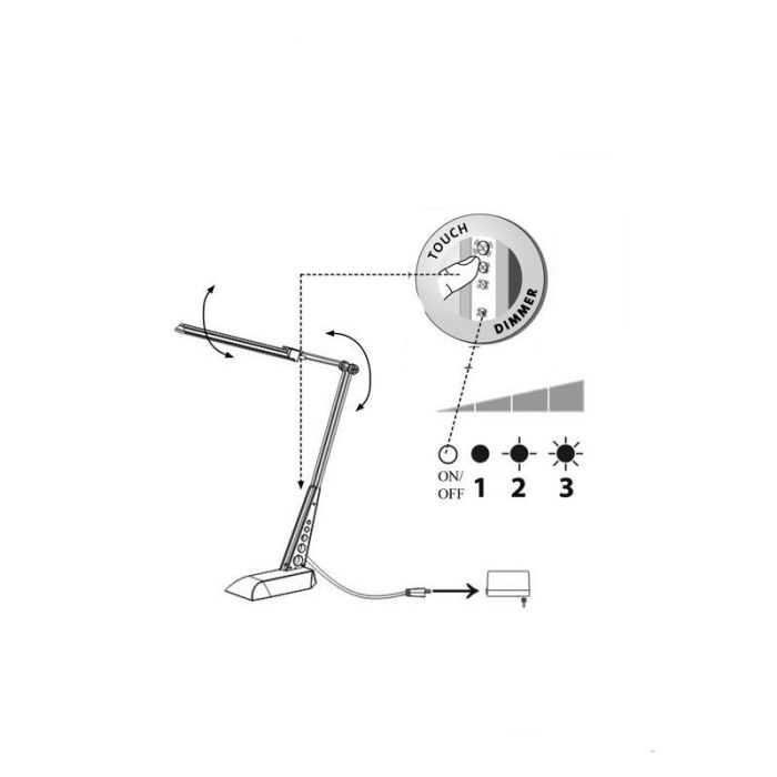 Design skrivbordslampa krom, Leyana, 1W, 5000K LED, med beröringsdimmer