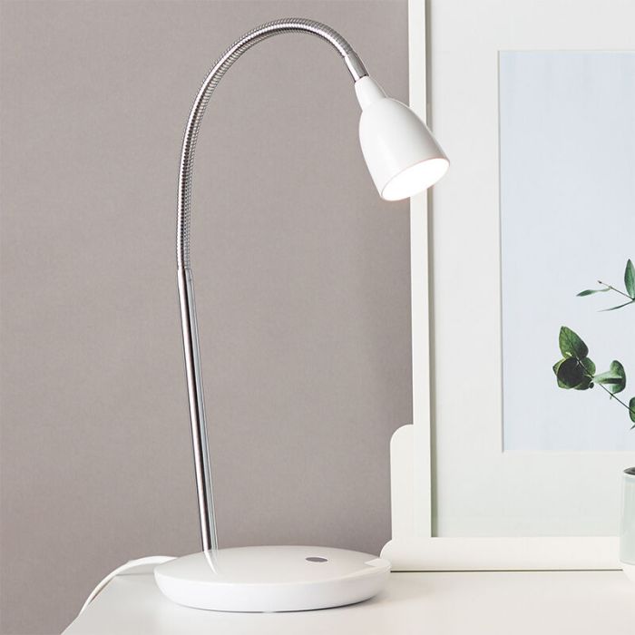 Plast skrivbordslampa vit, Kit, 3W, 3000K LED, med brytare