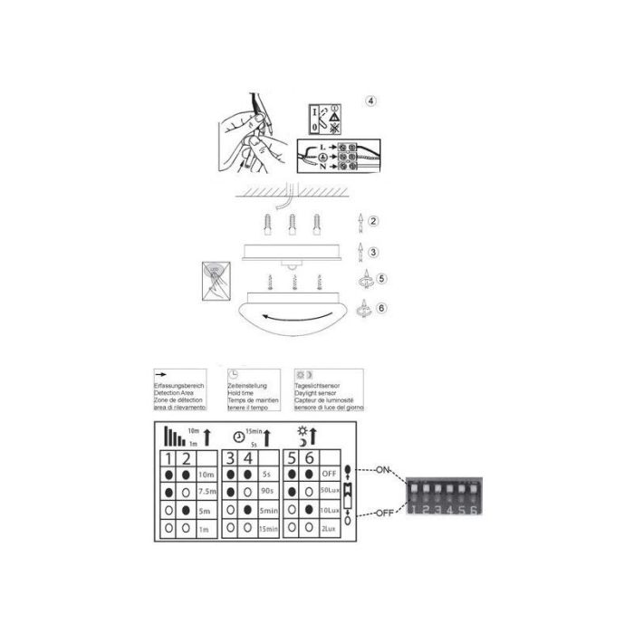 Plast taklampa med sensor vit, Djalissa, 12W, 3000K LED, IP44