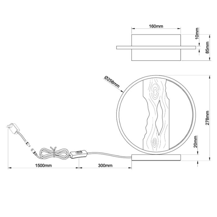 Rustik bordslampa trä, Raynor, 7,5W, 3000K LED, med brytare