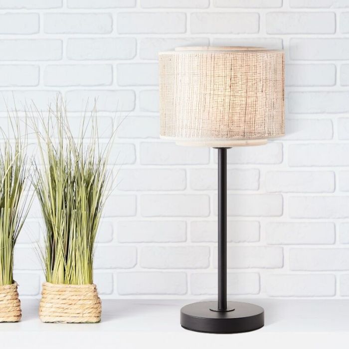 Rustik bordslampa beige, Gerbert, med brytare