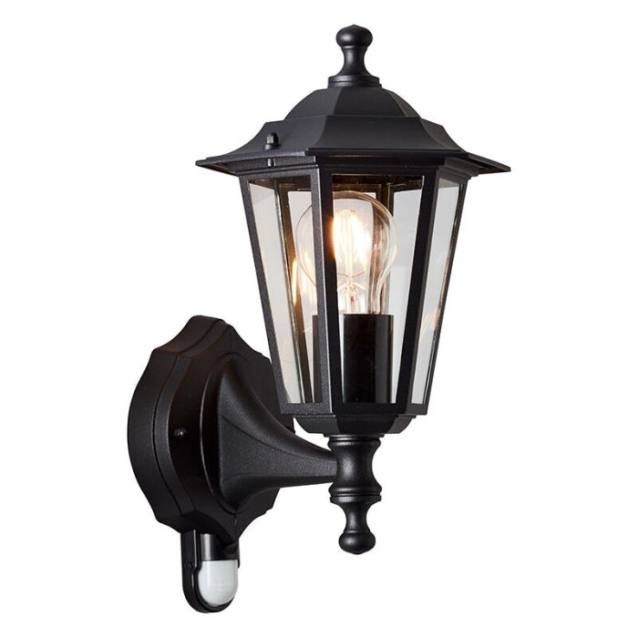 Klassisk utomhus vägglampa med rörelsesensor svart, Rayn, IP44