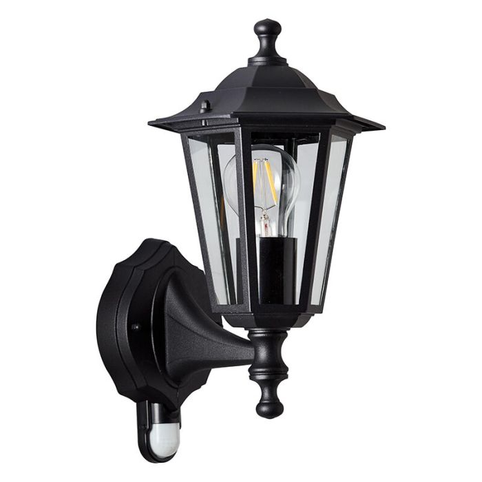 Klassisk utomhus vägglampa med rörelsesensor svart, Rayn, IP44