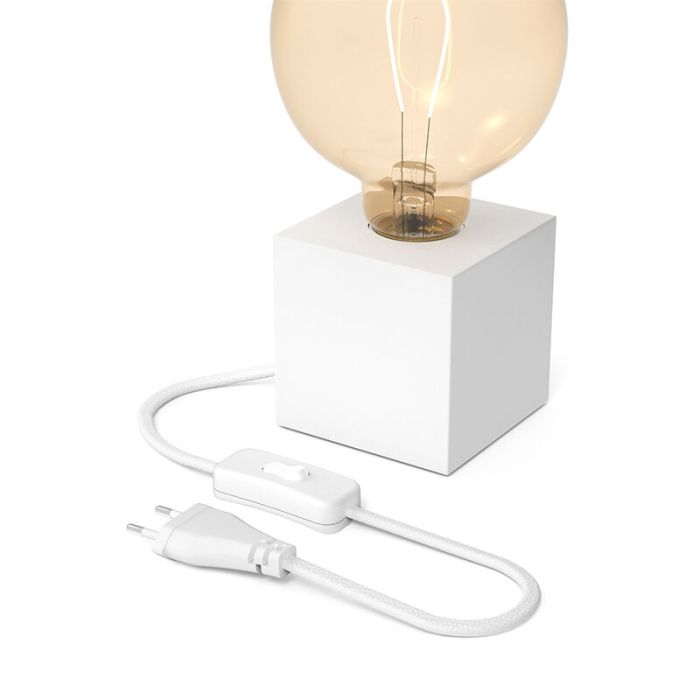 Vit bordslampa utan skärm modern, Loana, med brytare
