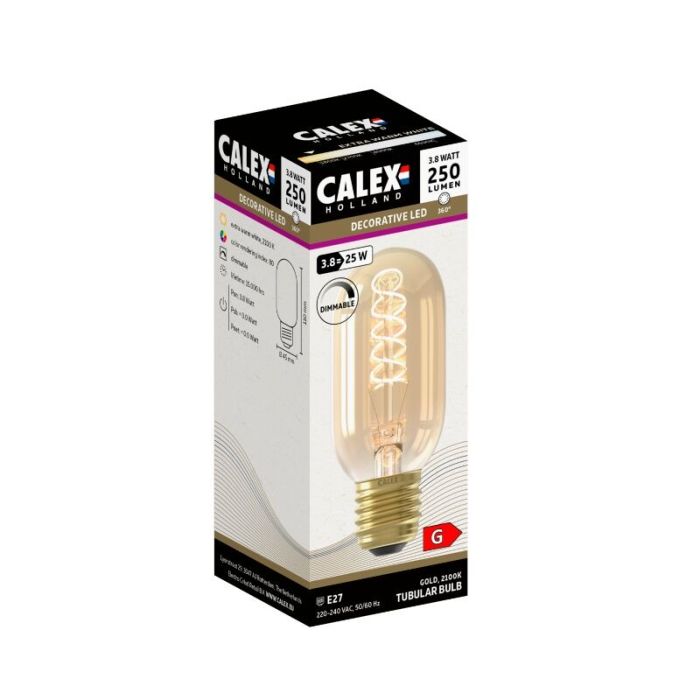 Dimbar Calex E27 rörlampa LED bärnstensfärgad, 3,8W, 2100K