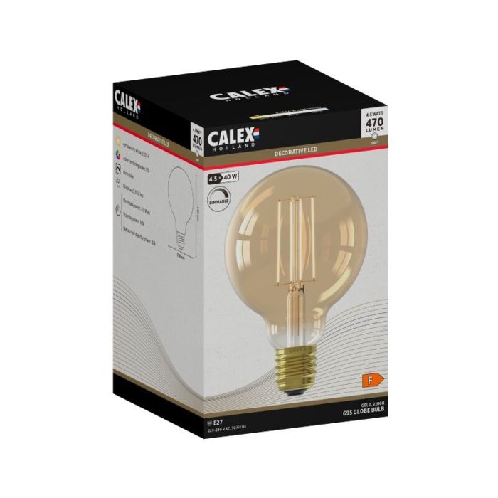 Dimbar Calex E27 filamentlampa bärnstensfärgad, 4,5W, 2100K
