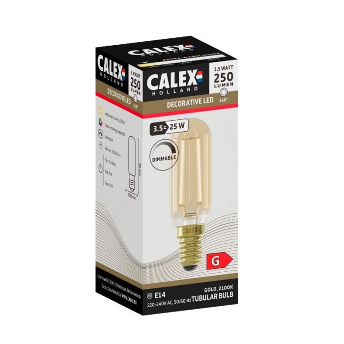 Dimbar Calex E14 rörlampa LED bärnstensfärgad, 3,5W, 2100K