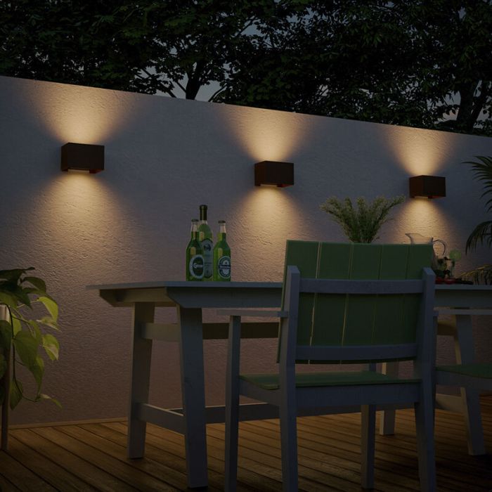 Rostfärgad up down vägglampa aluminium, Dion, 7W, 3000K LED, IP54