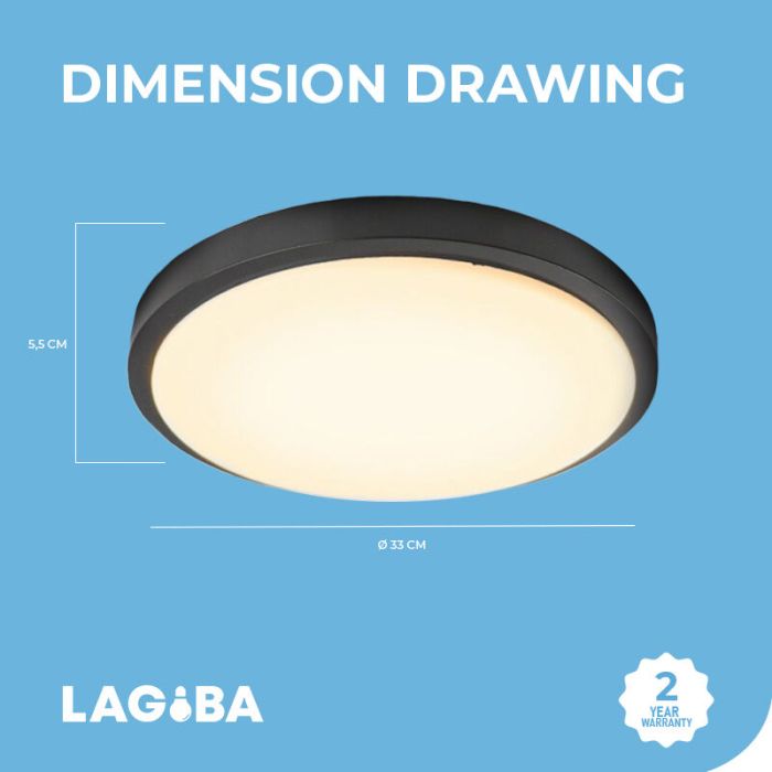 Svart modern plafond plast, Kos, 22W, 3000K LED