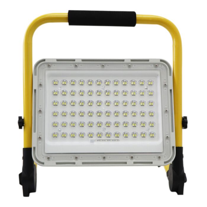 Gul laddningsbar arbetslampa aluminium, Hilmi, 100W, 6500K LED, IP44, med brytare