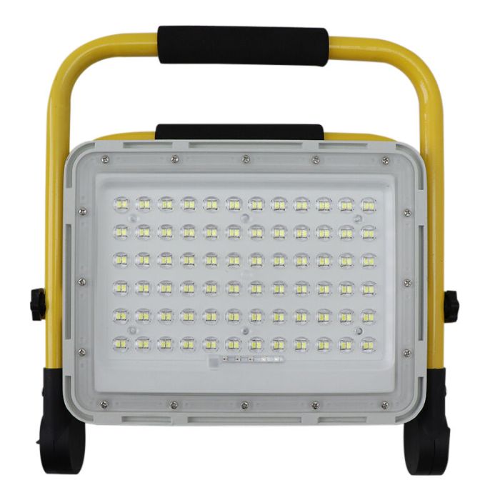 Gul laddningsbar arbetslampa aluminium, Hilmi, 100W, 6500K LED, IP44, med brytare