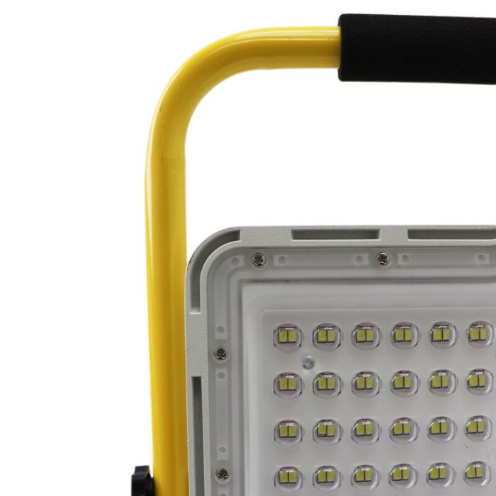 Gul laddningsbar arbetslampa aluminium, Hilmi, 100W, 6500K LED, IP44, med brytare