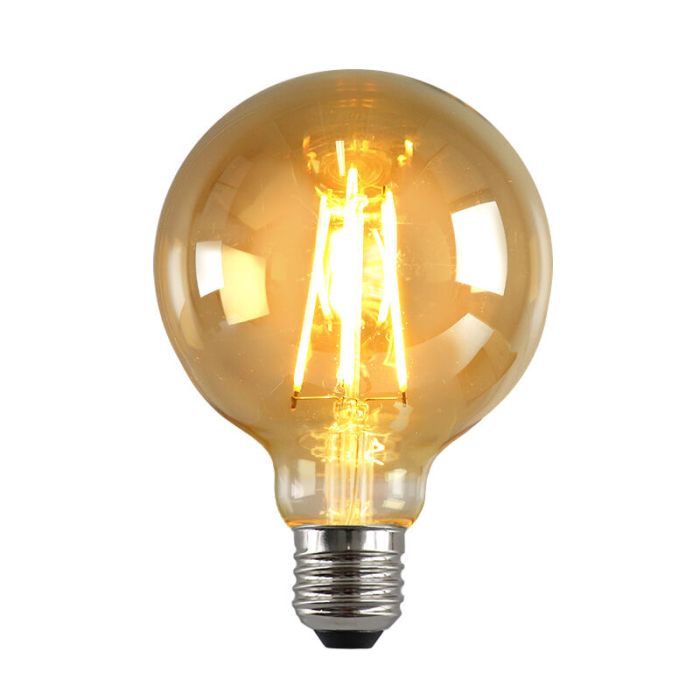 Dimbar Olucia E27 LED lampa, G95, 6W, bärnstensfärgad glas, 2200k