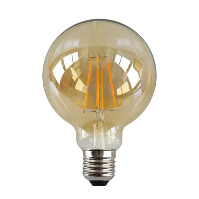 Dimbar Olucia E27 LED lampa, G95, 6W, bärnstensfärgad glas, 2200k