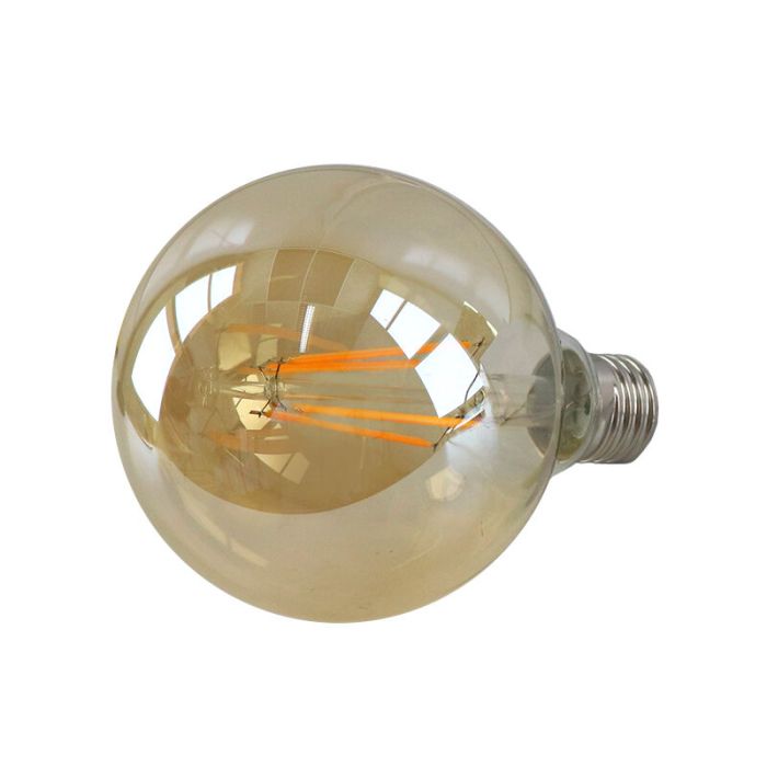 Dimbar Olucia E27 LED lampa, G95, 6W, bärnstensfärgad glas, 2200k